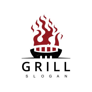 Izgara Logosu Etiketi, Rozet ve diğer tasarımlar. Ateş alevi retro vektör illüstrasyonu.