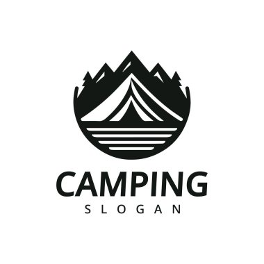 Kamp logosu vektör vintage illüstrasyon şablonu ikon grafik tasarımı. Kamp doğa macera işareti ya da seyahat turizmi sembolü