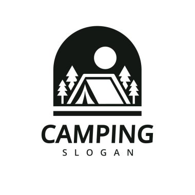 Kamp logosu vektör vintage illüstrasyon şablonu ikon grafik tasarımı. Kamp doğa macera işareti ya da seyahat turizmi sembolü