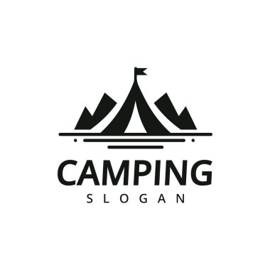 Kamp logosu vektör vintage illüstrasyon şablonu ikon grafik tasarımı. Kamp doğa macera işareti ya da seyahat turizmi sembolü