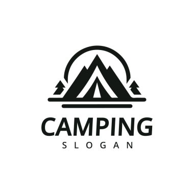 Kamp logosu vektör vintage illüstrasyon şablonu ikon grafik tasarımı. Kamp doğa macera işareti ya da seyahat turizmi sembolü