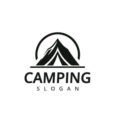 Kamp logosu vektör vintage illüstrasyon şablonu ikon grafik tasarımı. Kamp doğa macera işareti ya da seyahat turizmi sembolü