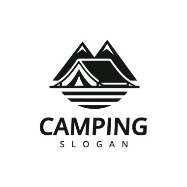 Kamp logosu vektör vintage illüstrasyon şablonu ikon grafik tasarımı. Kamp doğa macera işareti ya da seyahat turizmi sembolü