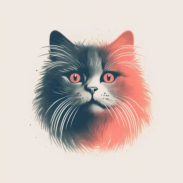 Bonito Retrato Gato Peludo Ilustração — Fotografia de Stock