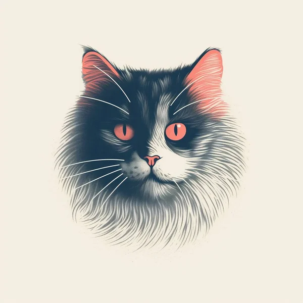 Krásná Chlupatá Kočka Portrét Ilustrace — Stock fotografie
