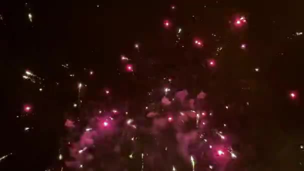 Real Fireworks Display Celebration Colorful New Year Firework Abstract Blur — Stock video