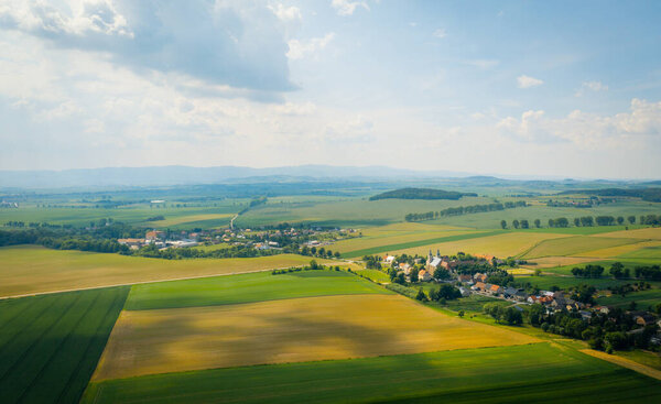 Bobolice, aerial view of polish village, Lower Silesian landscape. Drone view of beautiful, countryside landscape.