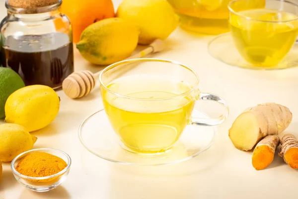 Имбирный Чай Медом Свежий Лимон Природные Травяные Настойки Холода Иммунитета — стоковое фото