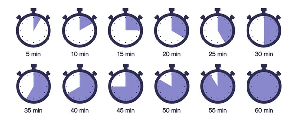 Zeitgeber Uhr Stoppuhr Isolierte Set Symbole Beschriften Sie Die Garzeit — Stockvektor