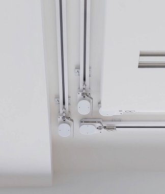Automatic curtain rods on the ceiling. Bottom view.