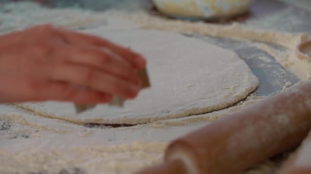 Close Tiro Mulher Fazendo Biscoitos Usando Assadeira Forma Floco Neve — Vídeo de Stock