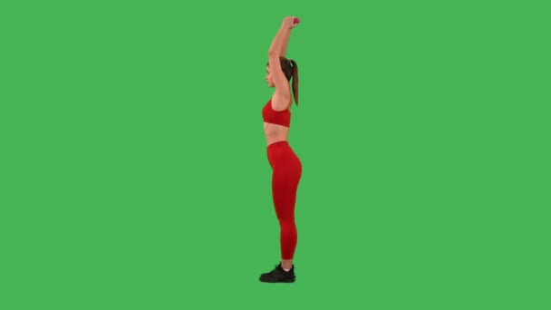 Active Sporty Woman Doing Exercise Overhead Tricep Extension Dumbbells Dressed — Wideo stockowe
