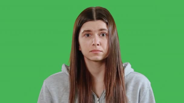 Woman Emotional Appeal Someone Looking Supplication Isolated Green Screen Studio — Stock video