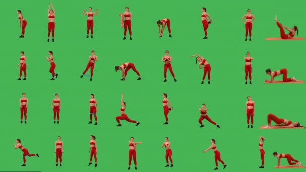 Trainer Doing Exercises Fitness Coach Collage Isolated Green Screen Background — Wideo stockowe