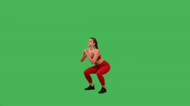 Athlete Woman Cardio Workout Jumping Jacks Good Health Isolated Green — Stockvideo