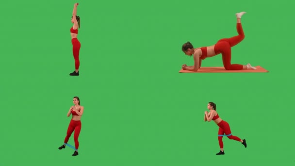 Kolaż Kobieta Robi Trening Fitness Zdrowie Styl Życia Izolowane Tle — Wideo stockowe