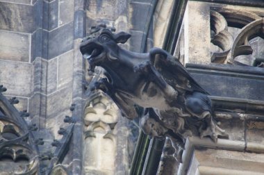 Açık ağızlı ve kanatlarını açmış gotik bir canavar. Katedral cephesinde taş heykel. Çek Cumhuriyeti. Kötü ruhlara karşı korunma sembolü. Aynı zamanda hayatın geçiciliğinin bir hatırlatıcısı..