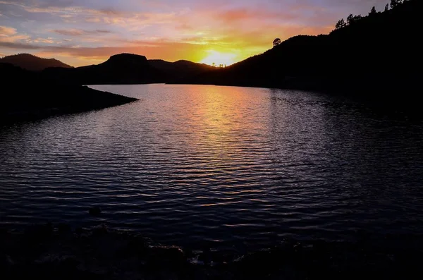 Солнце Горным Силуэтом Гран Канария Испания — стоковое фото