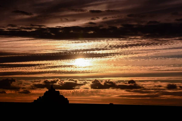 Vista Panorâmica Famoso Histórico Mont Saint Michel Ilha Maré Normandia — Fotografia de Stock