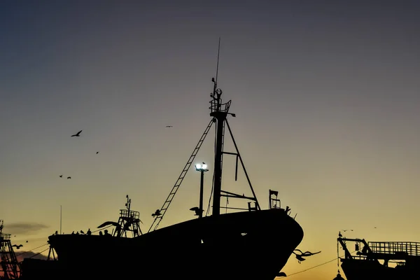 Sylwetka Statków Zachodzie Słońca Piękne Zdjęcie — Zdjęcie stockowe