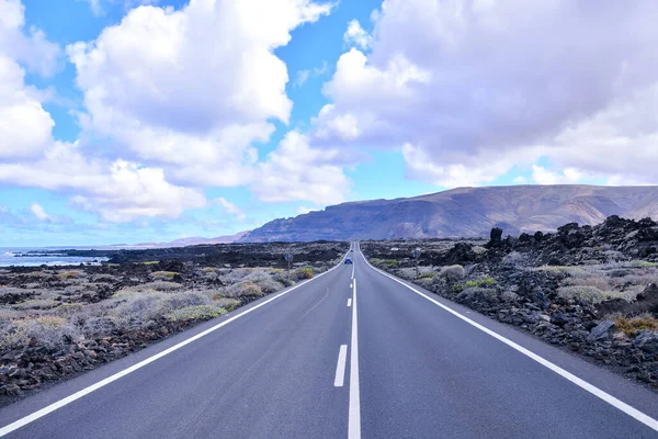 Long Empty Desert Asfalt Road Kanárských Ostrovech Asfaltová Cesta — Stock fotografie
