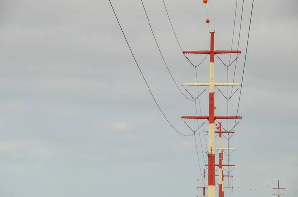Pylons Energia Torre Transmissão Elétrica Alta Tensão — Fotografia de Stock