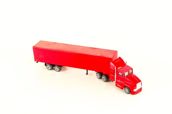 Крупним Планом Червона Іграшкова Вантажівка Єкт Білому Тлі — стокове фото