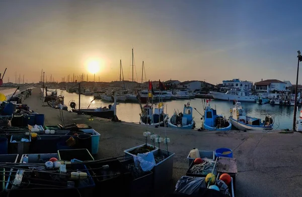 Boats Port Sunset Time — Stock Photo, Image