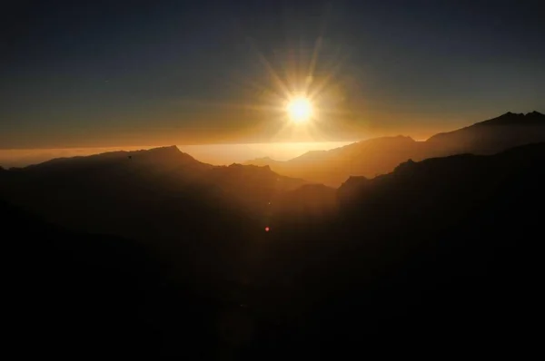 Sun Shine Beautiful Sunset Sky Mountains Hills — Stock Photo, Image