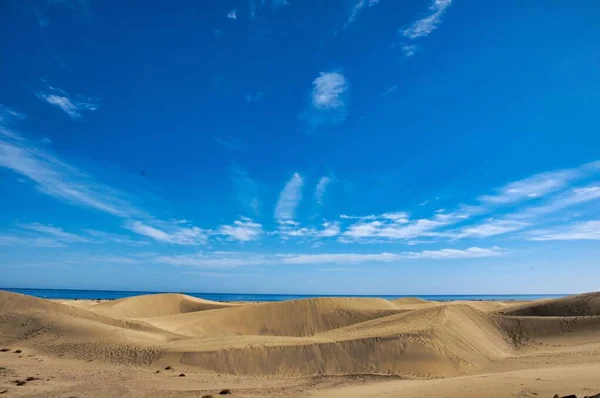 Sandy Landscape Dune Desert Blue Sea Sky Background — Stockfoto