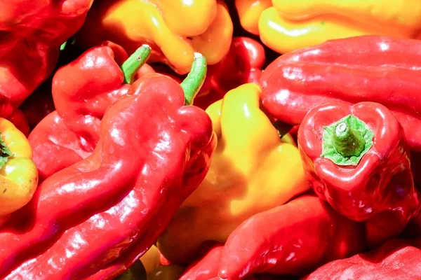 Süße Rote Und Gelbe Paprika Auf Der Markttheke — Stockfoto