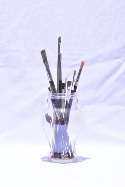 Photo Picture Some Old Dirty Used Paintbrushes — Stock Photo, Image