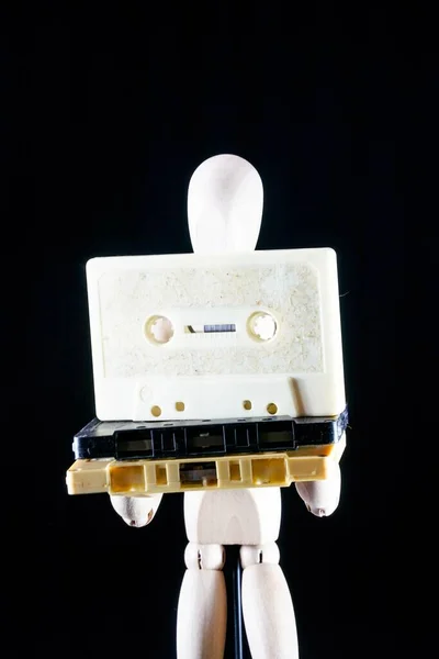 Деревянная Кукла Кукла Дерева Художественный Манекен Аудиокассетами — стоковое фото