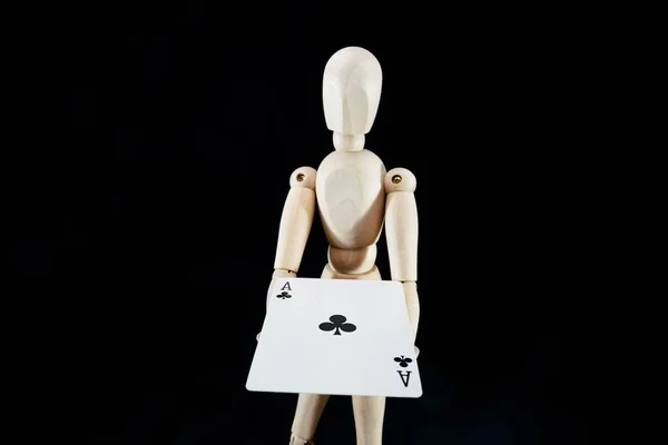 木制假人 木制木偶 带卡片的人体模特 — 图库照片