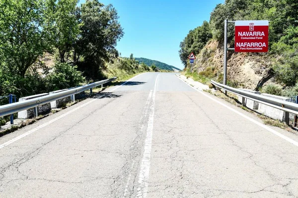 European Border between navarra and aragon zaragoza spain in the pyrenees mountains, road sign, europe