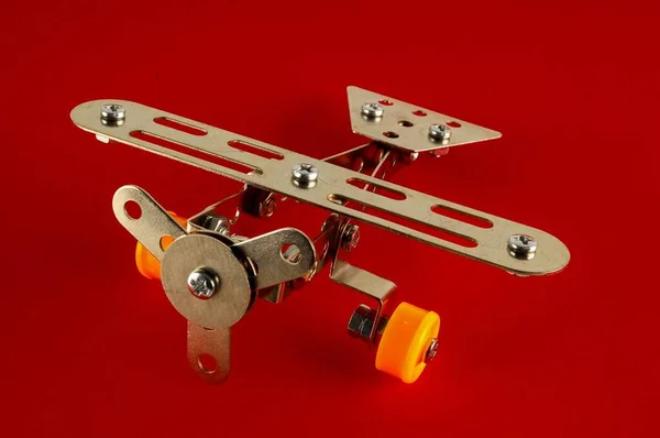 Foto Avião Brinquedo Pequeno Plano Metal — Fotografia de Stock