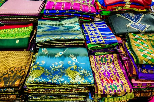 stock image traditional thai silk fabric in the market