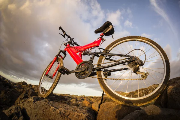 Photo Picture Mountain Bike Sunset — Stock Photo, Image