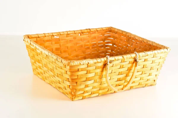 Close Bamboo Wooden Basket Object White Background — Stock Photo, Image
