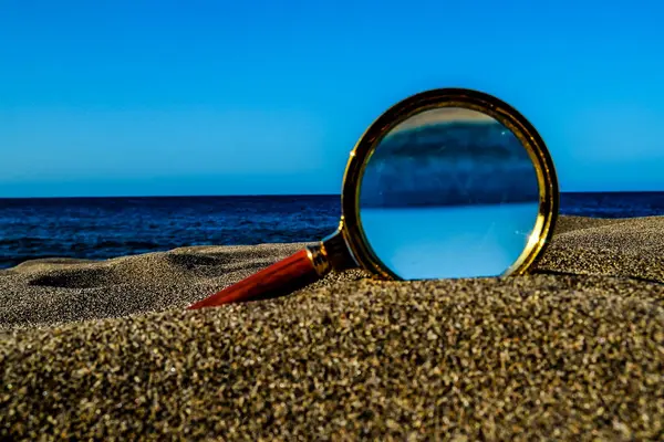 Photo Picture Loupe Magnify Glass Sand Beach Stock Photo