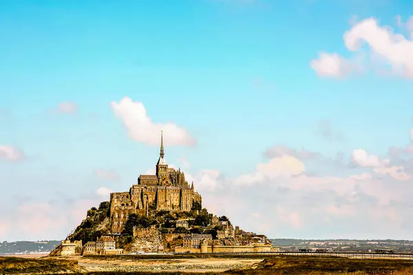 stock image Panoramic view of famous historic Le Mont Saint-Michel tidal island Normandy northern France