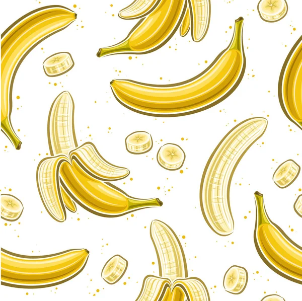 矢量香蕉无缝图案 正方形重复背景 切出完整成熟香蕉的插画 一组扁平的单闭合香蕉果实在白色背景上供家庭内部食用 — 图库矢量图片