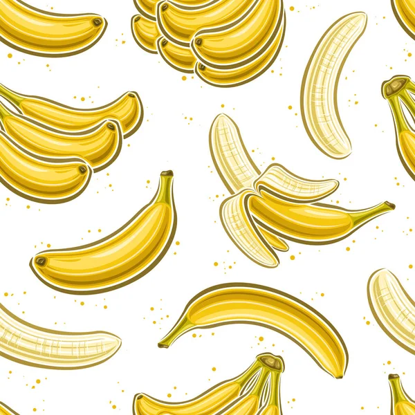 矢量香蕉无缝隙图案 正方形重复背景 插画单个开放和关闭的成熟香蕉 一组扁平的香蕉束在白色背景上为家庭内部提供插画 — 图库矢量图片