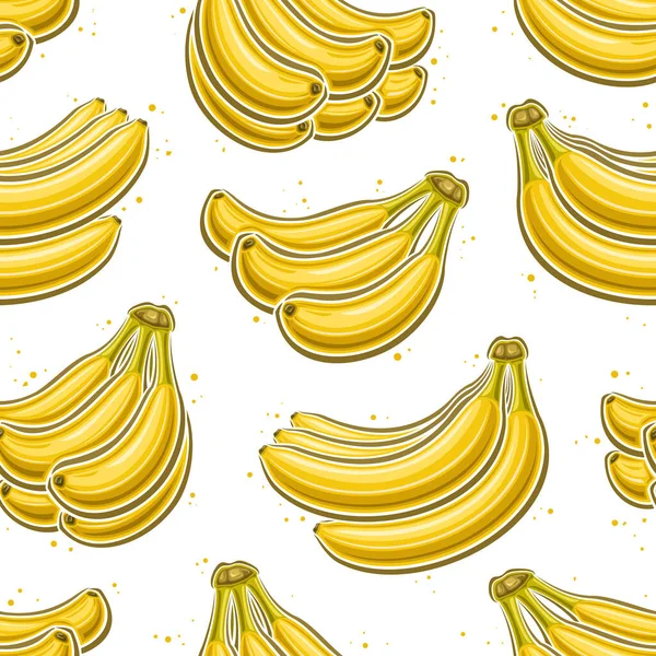 矢量香蕉无缝线图案 正方形重复背景 用切下来的图解将成组的扁平香蕉捆在包装纸上 香蕉在白色背景上为家庭内部静养 — 图库矢量图片
