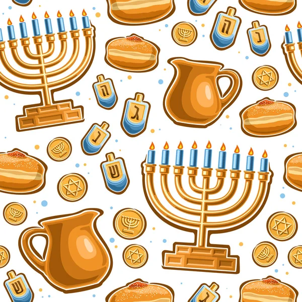 Vector Hanukkah Zökkenőmentes Minta Négyzet Ismétlődő Háttér Illusztrációk Arany Gyertyatartó — Stock Vector