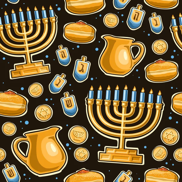 Vektör Hanukkah Kusursuz Desen Arka Planda Mum Tutacağı Çizimleri Dreidel — Stok Vektör