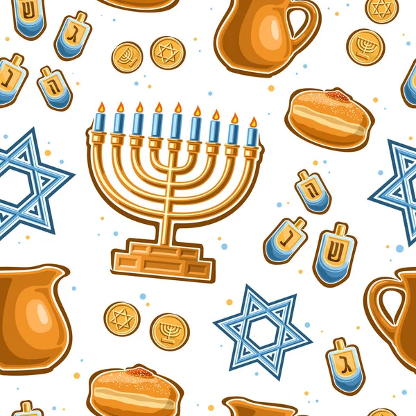 Vector Hanukkah Seamless Pattern Square Repeating Background Illustrations Golden Candle — Stock Vector