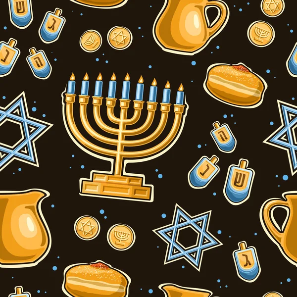 Vector Hanukkah Kusursuz Desen Arka Planda Altın Mum Tutacağı Çizimleri — Stok Vektör