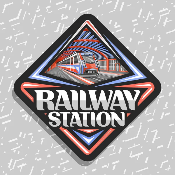 Demiryolu Istasyonu Için Vektör Logosu Kırmızı Çizgili Eşkenar Dörtgen Tabela — Stok Vektör