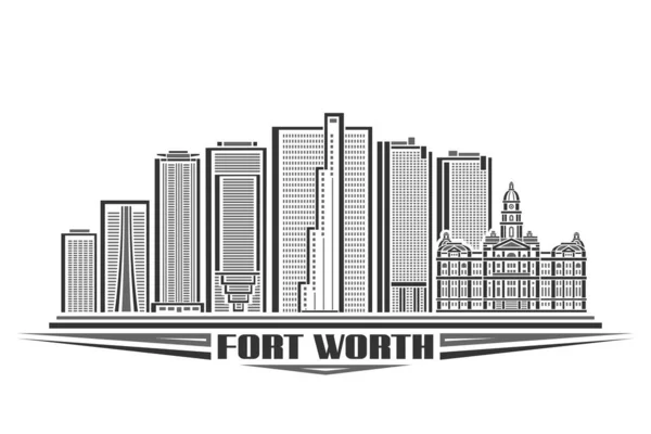 Vector Illustratie Van Fort Worth Monochroom Horizontaal Bord Met Lineair — Stockvector